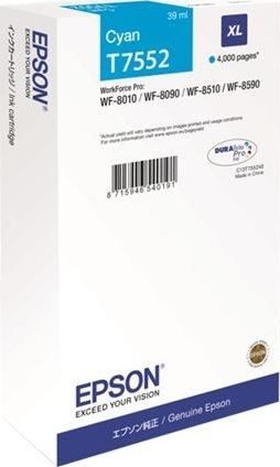 Картридж для струйного принтера Epson Картридж повышенной емкости с голубыми чернилами T7552 для WF-8090, 8590 (C13T755240) Картридж для струйного принтера Epson Картридж повышенной емкости с голубыми чернилами T7552 для WF-8090, 8590 (C13T755240)